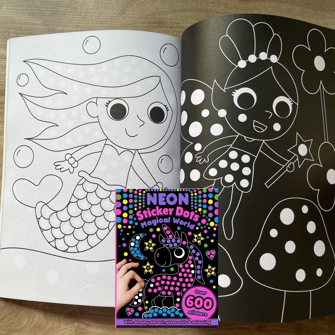 Neon Sticker Dots Activity Book: MAGICAL / OCEAN WORLD with Over 600 Stickers (SINGLES, brand new softcover)