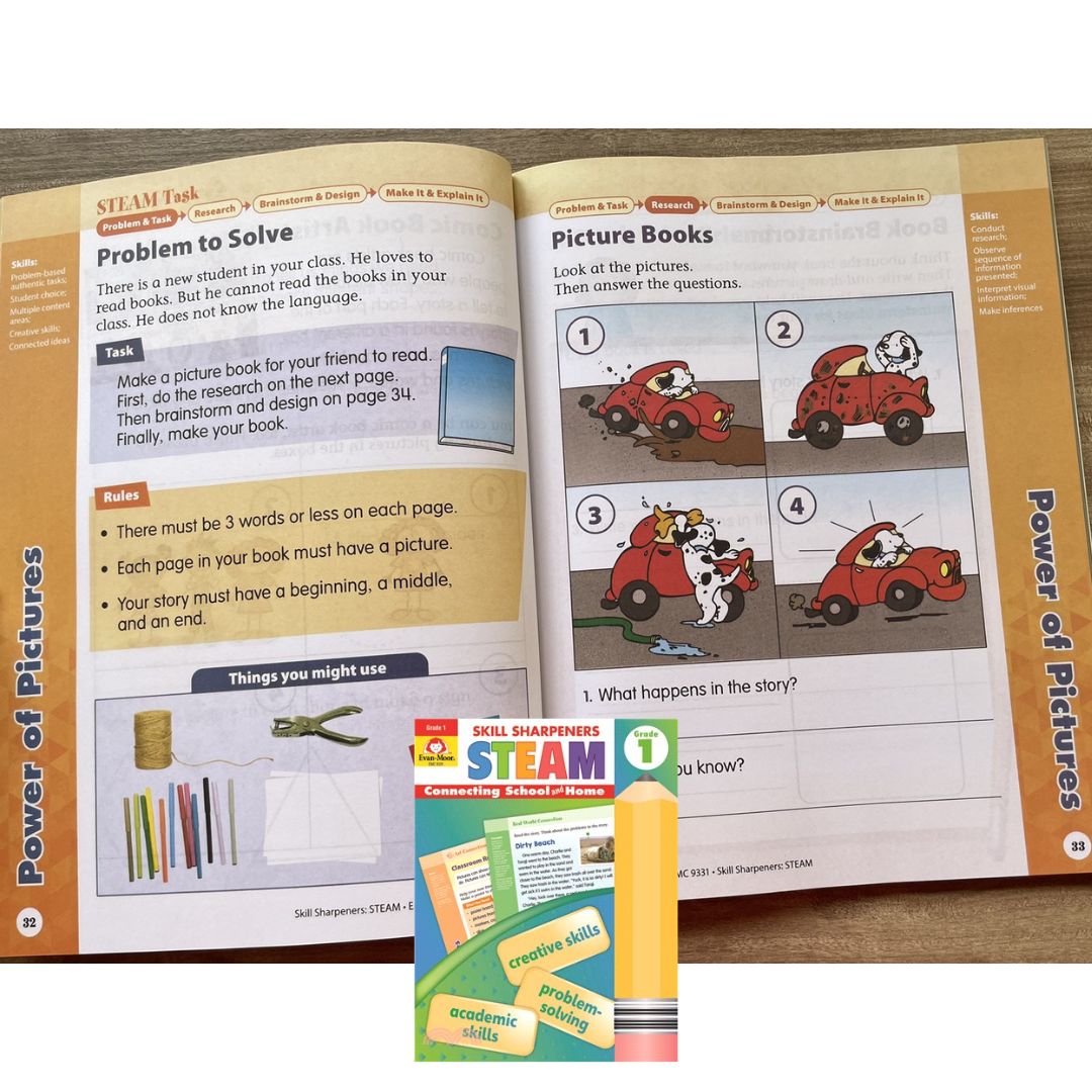 Evan Moor Skill Sharpener Workbook: STEAM ( GRADE 1 ) brand new softcover
