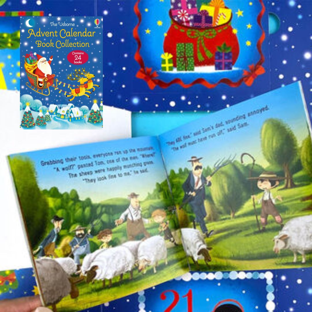 The Usborne Advent Calendar Book Collection 2 (BLUE) (slight dents/folds on book cover & slipcase)