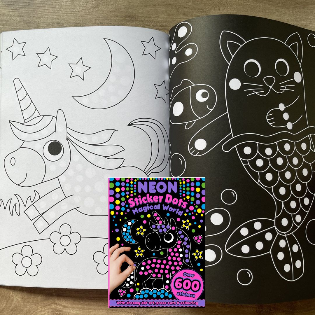Neon Sticker Dots Activity Book: MAGICAL / OCEAN WORLD with Over 600 Stickers (SINGLES, brand new softcover)