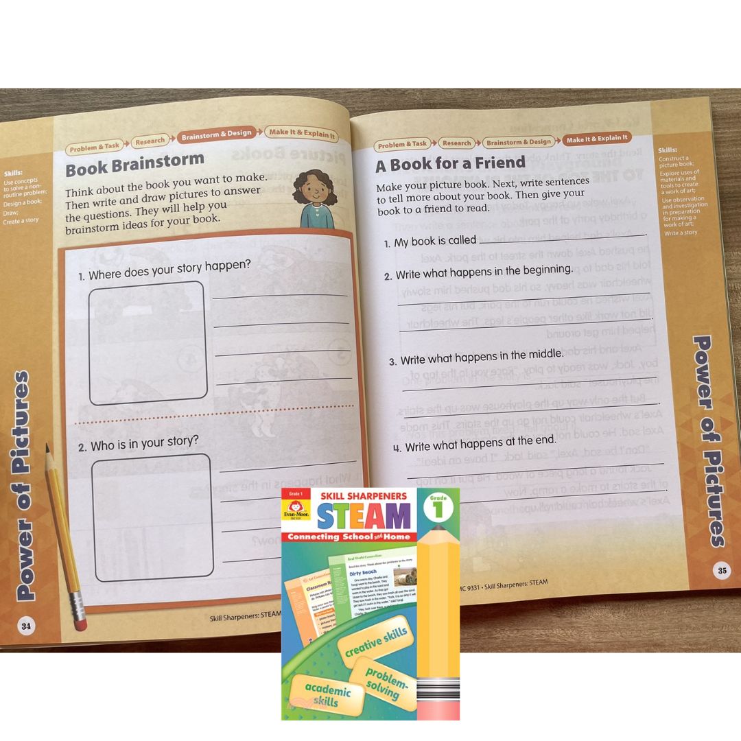 Evan Moor Skill Sharpener Workbook: STEAM ( GRADE 1 ) brand new softcover