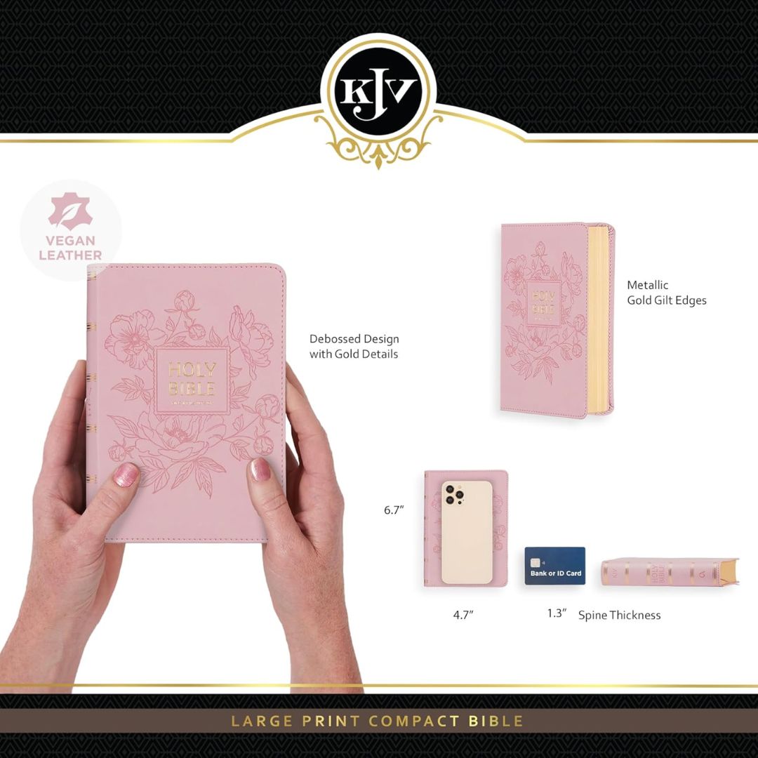 King James Version KJV Holy Bible, Compact Large Print (BALLET PINK Faux Leather, Red Letter, Old and New Testament) SLIPCASE w/ SLIGHT FOLDS