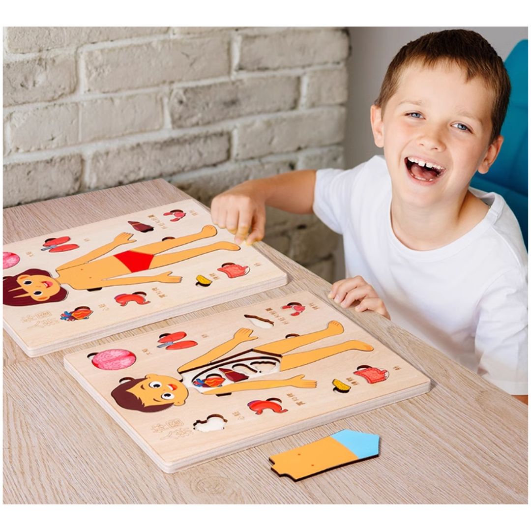 Human Body Anatomy / Human Organs / Human Structure Multi-Layer Wooden Puzzle – Montessori Educational Toy for Early Learning, Organ Recognition, Brain-Boosting Toy for Boys & Girls (Human Body Busy Board)