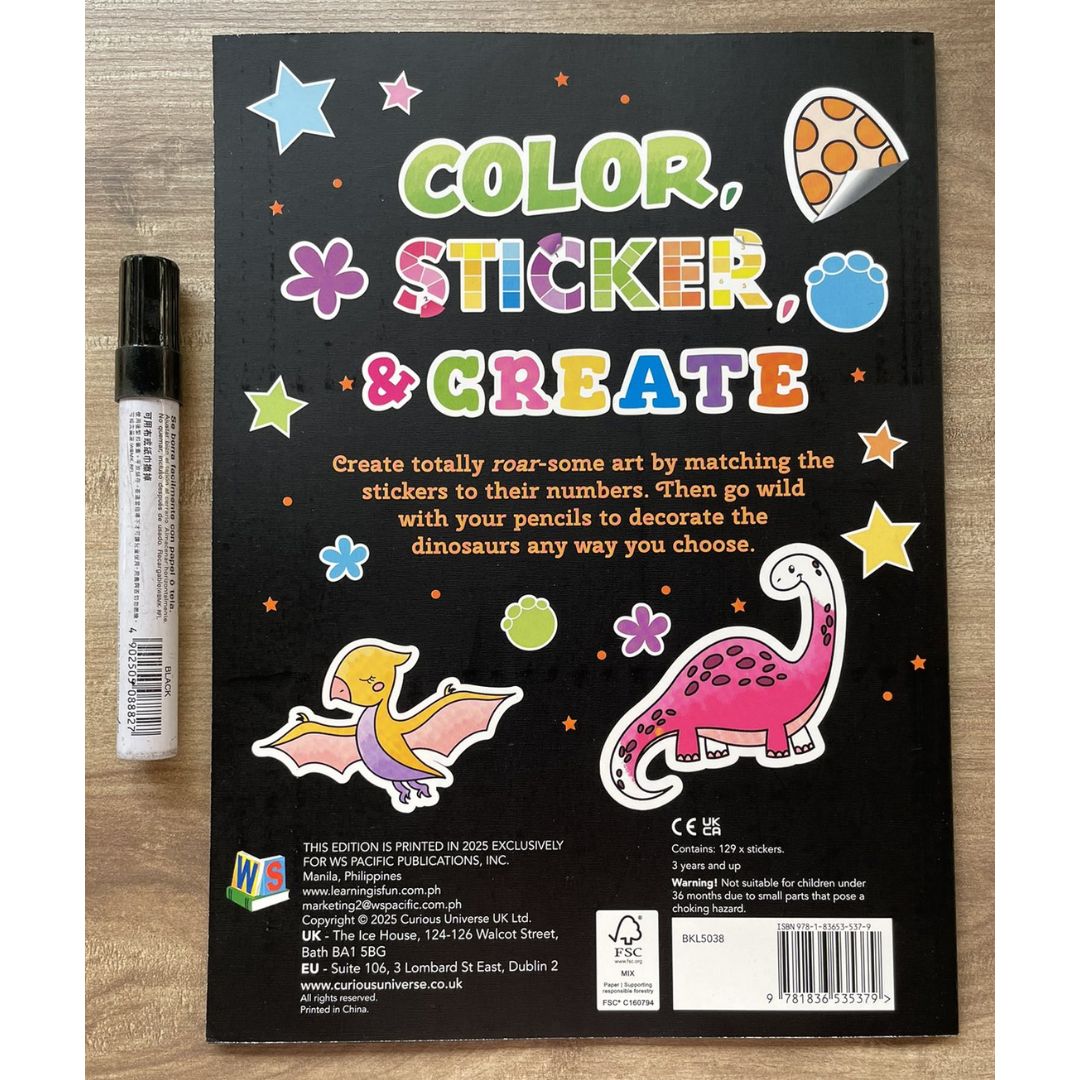 Color and Sticker by Numbers: BABY ANIMALS / DINOSAURS over 120 Stickers (SINGLES, brand new softcover)