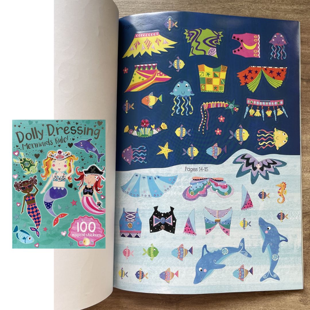 Dolly Dressing with Over 100 Stickers (Ballerinas / Mermaids / Princesses Rule) (SINGLES, brand new softcover, activities and sticker book)