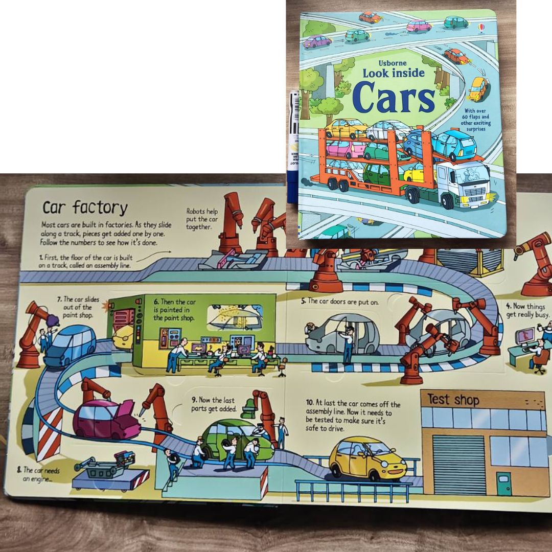 Usborne LOOK INSIDE (SINGLES, brand new Lift-the-flap Board book, w/ SLIGHT DENTS on book cover) Animals / Building Sites / Cars / Computers / Hospital / Sports / Things the Go / What Happens When You Eat / Our World / Your Body