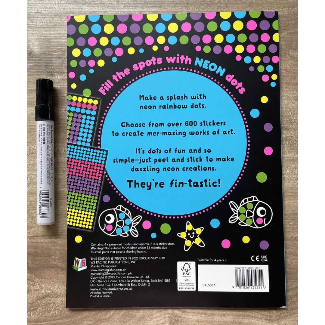 Neon Sticker Dots Activity Book: MAGICAL / OCEAN WORLD with Over 600 Stickers (SINGLES, brand new softcover)