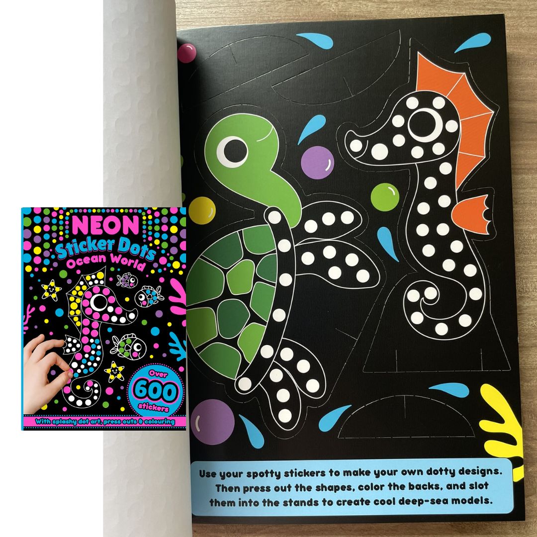 Neon Sticker Dots Activity Book: MAGICAL / OCEAN WORLD with Over 600 Stickers (SINGLES, brand new softcover)