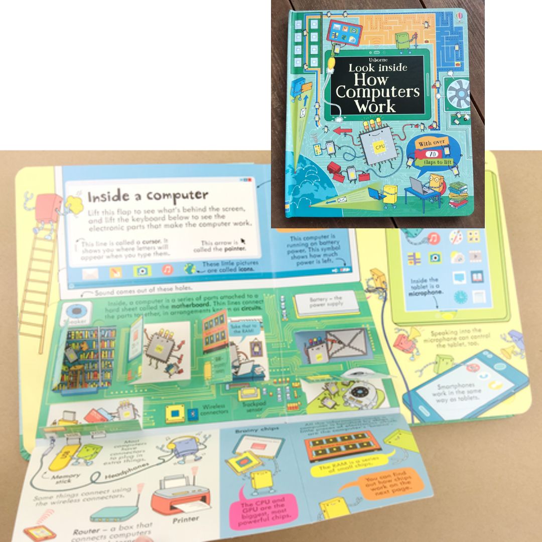 Usborne LOOK INSIDE (SINGLES, brand new Lift-the-flap Board book, w/ SLIGHT DENTS on book cover) Animals / Building Sites / Cars / Computers / Hospital / Sports / Things the Go / What Happens When You Eat / Our World / Your Body