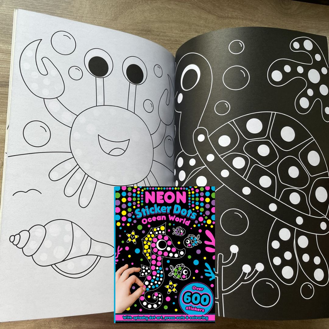 Neon Sticker Dots Activity Book: MAGICAL / OCEAN WORLD with Over 600 Stickers (SINGLES, brand new softcover)