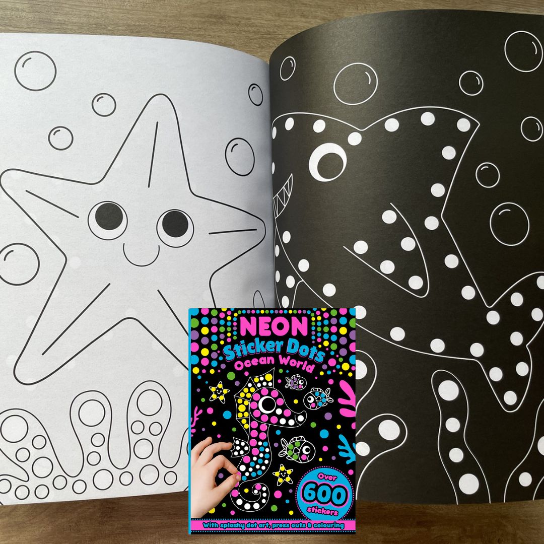 Neon Sticker Dots Activity Book: MAGICAL / OCEAN WORLD with Over 600 Stickers (SINGLES, brand new softcover)