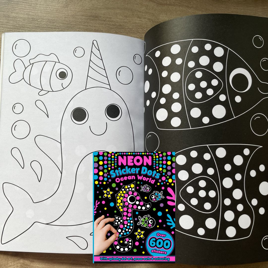 Neon Sticker Dots Activity Book: MAGICAL / OCEAN WORLD with Over 600 Stickers (SINGLES, brand new softcover)