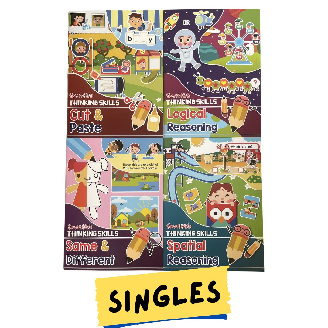Smart Kids THINKING SKILLS - Cut and Paste / Same and Different / Logical Reasoning / Spatial Reasoning (SINGLES, softcover)