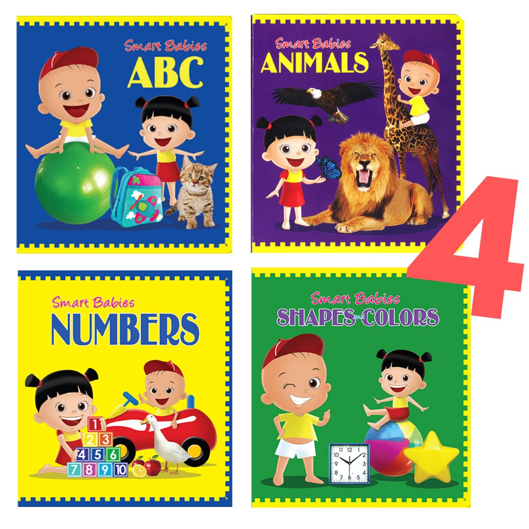 Smart Babies Board Book (ABC / Animals / Numbers / Shapes and Colors) (4 books) no box