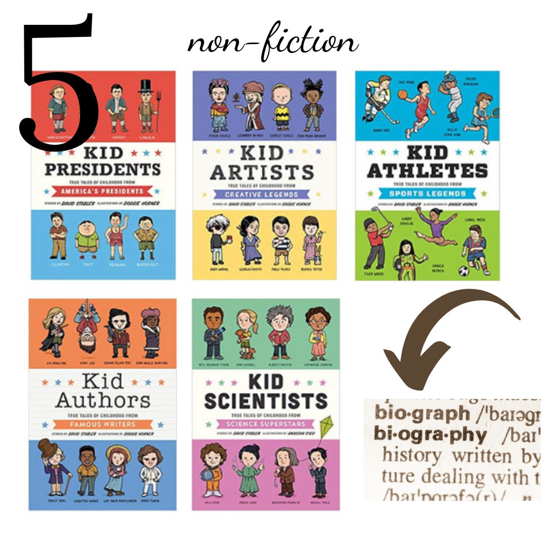 TRUE TALES OF CHILDHOOD series 5 books (brand new hardcover, no box, slight dents on book cover) - KID ARTISTS / ATHLETES / AUTHORS / PRESIDENTS / SCIENTISTS