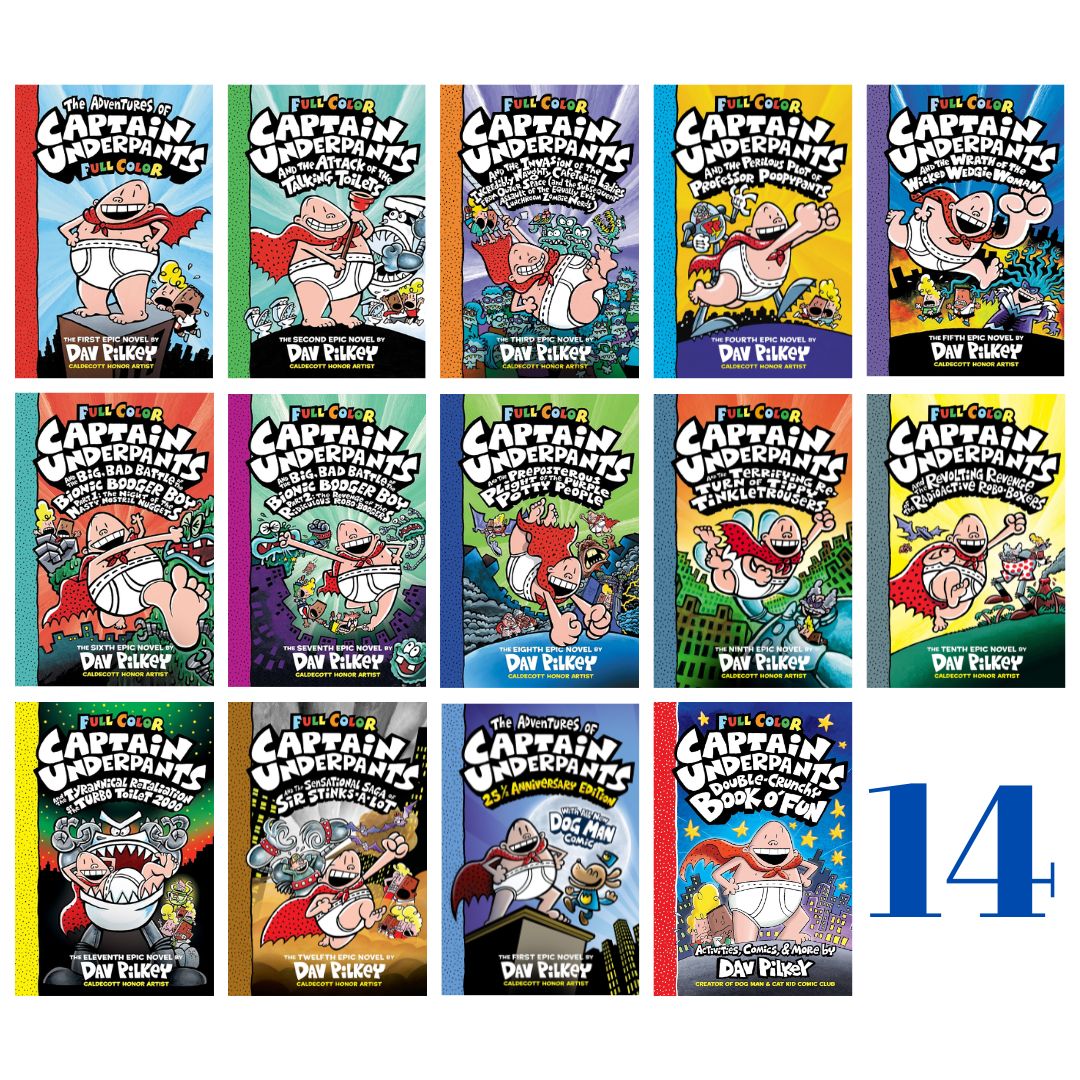 Captain Underpants (COLORED) 14 books softbound, brand new, NO BOX, with SLIGHT DENTS and FOLDS