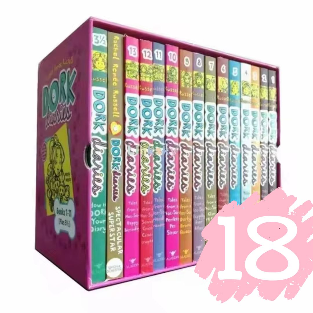 Dork Diaries 18 books (brand new softcover, BOX SET w/ slight DENTS, 8 by 5.5 inches each book)