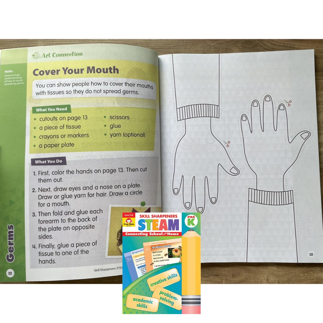 Evan Moor Skill Sharpener Workbook: STEAM (PRE-Kinder) brand new softcover, with SLIGHT FOLDS