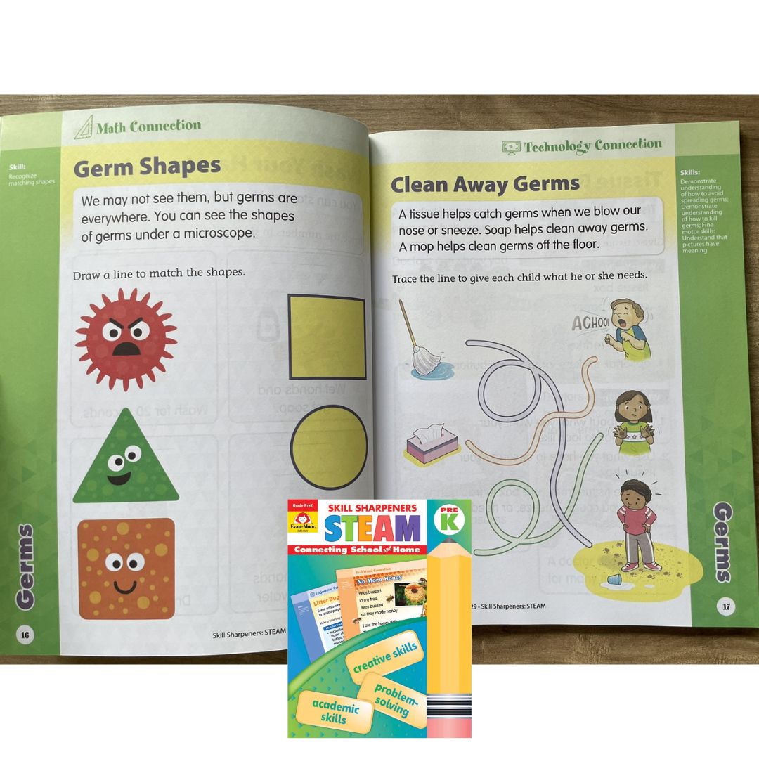 Evan Moor Skill Sharpener Workbook: STEAM (PRE-Kinder) brand new softcover, with SLIGHT FOLDS