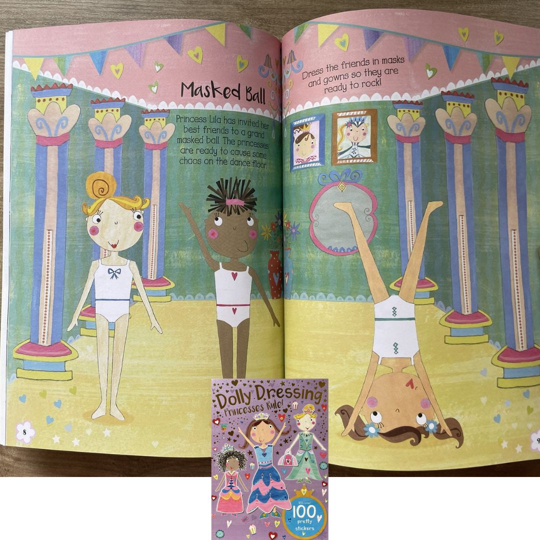 Dolly Dressing with Over 100 Stickers (Ballerinas / Mermaids / Princesses Rule) (SINGLES, brand new softcover, activities and sticker book)