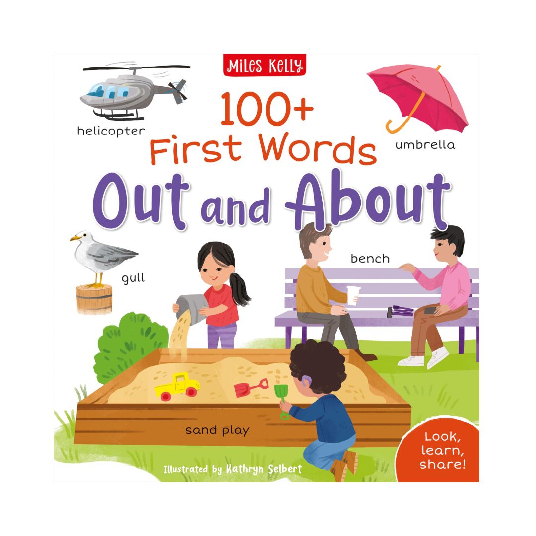 Miles Kelly 100+ FIRST WORDS (SINGLES, brand new softcover) Animals / Home / School / In the Sea / On the Go / Out and About