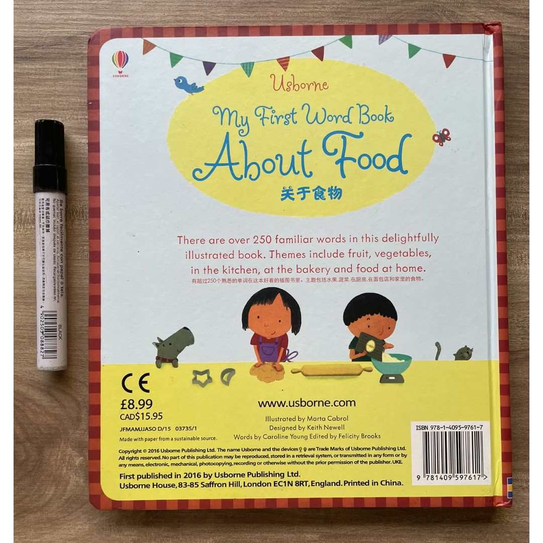 Usborne My First Word Book About Food (brand new Board Book, English and Simplified Chinese text, with SLIGHT DENTS on book cover)