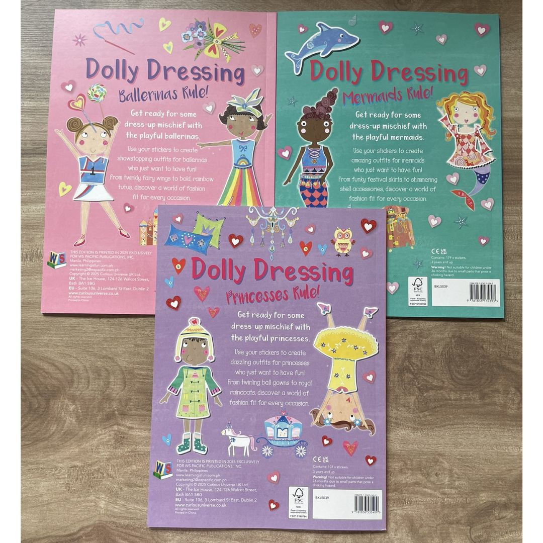 Dolly Dressing with Over 100 Stickers (Ballerinas / Mermaids / Princesses Rule) (SINGLES, brand new softcover, activities and sticker book)