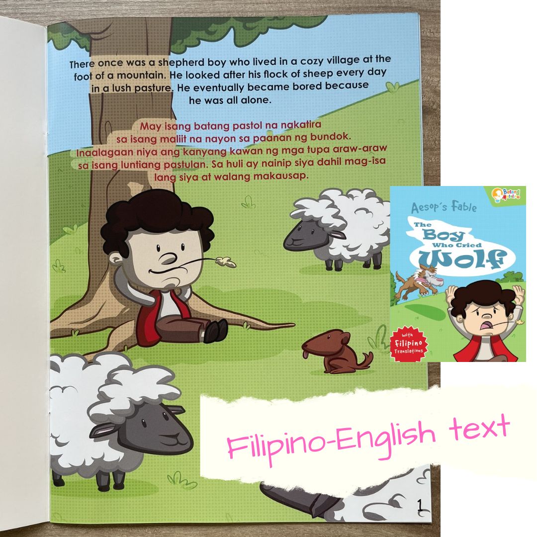 Batang Matalino AESOP'S FABLE - The Boy Who Cried Wolf / The Crow and the Pitcher (SINGLES, softcover, Filipino-English text)