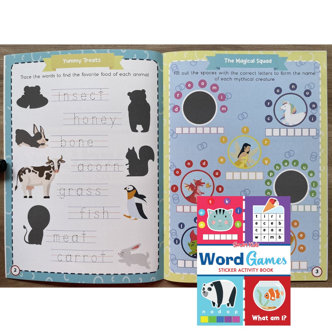 Smart Kids Sticker and Activity Book - WORD GAMES (brand new softcover)