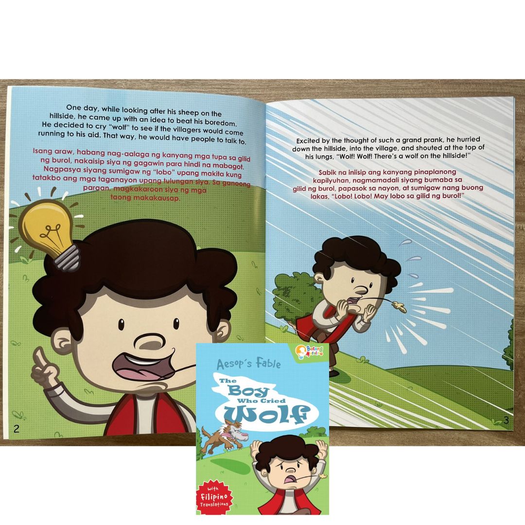 Batang Matalino AESOP'S FABLE - The Boy Who Cried Wolf / The Crow and the Pitcher (SINGLES, softcover, Filipino-English text)