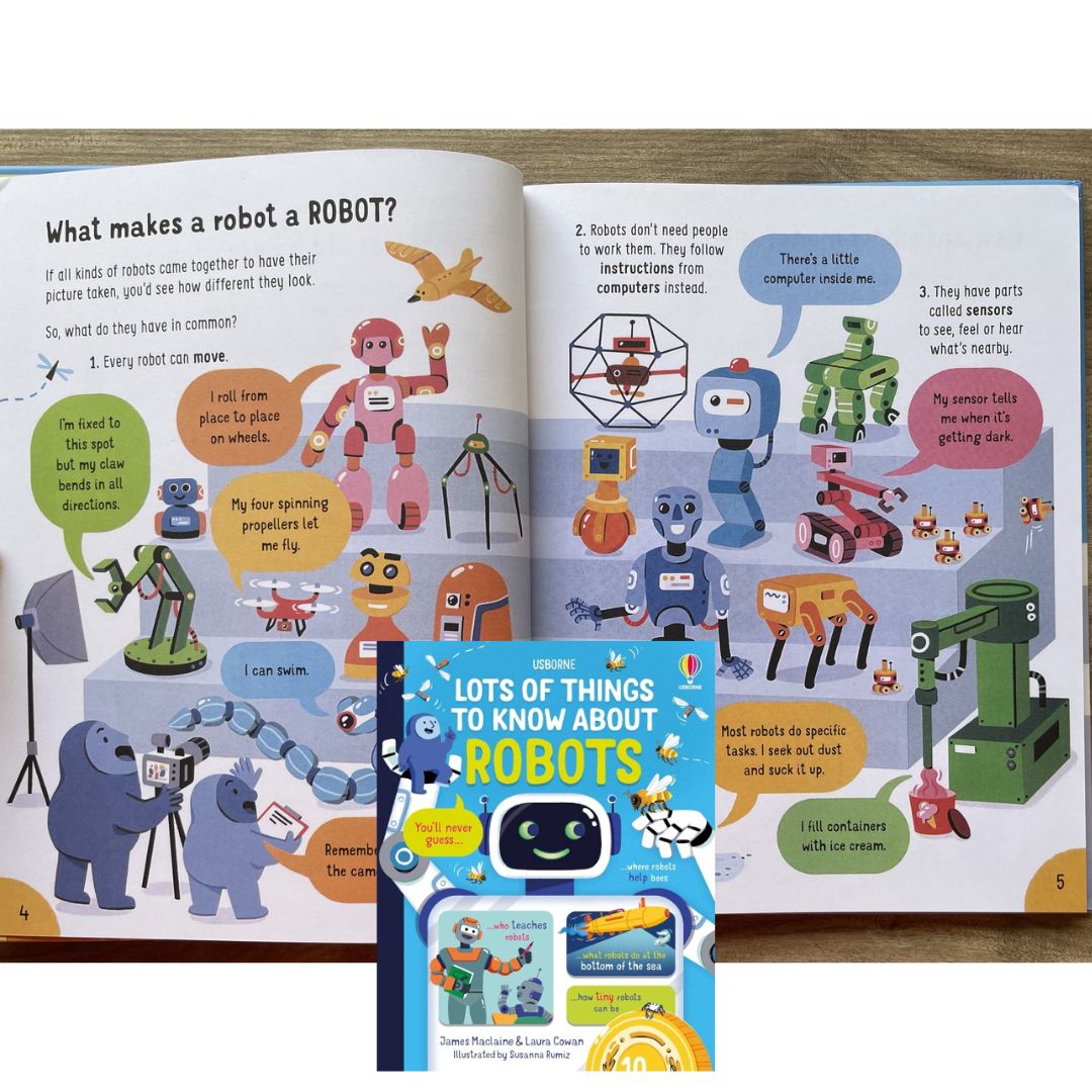 Usborne Lots of Things to Know About ROBOTS (brand new Hardcover) - with SLIGHT DENTS on book cover