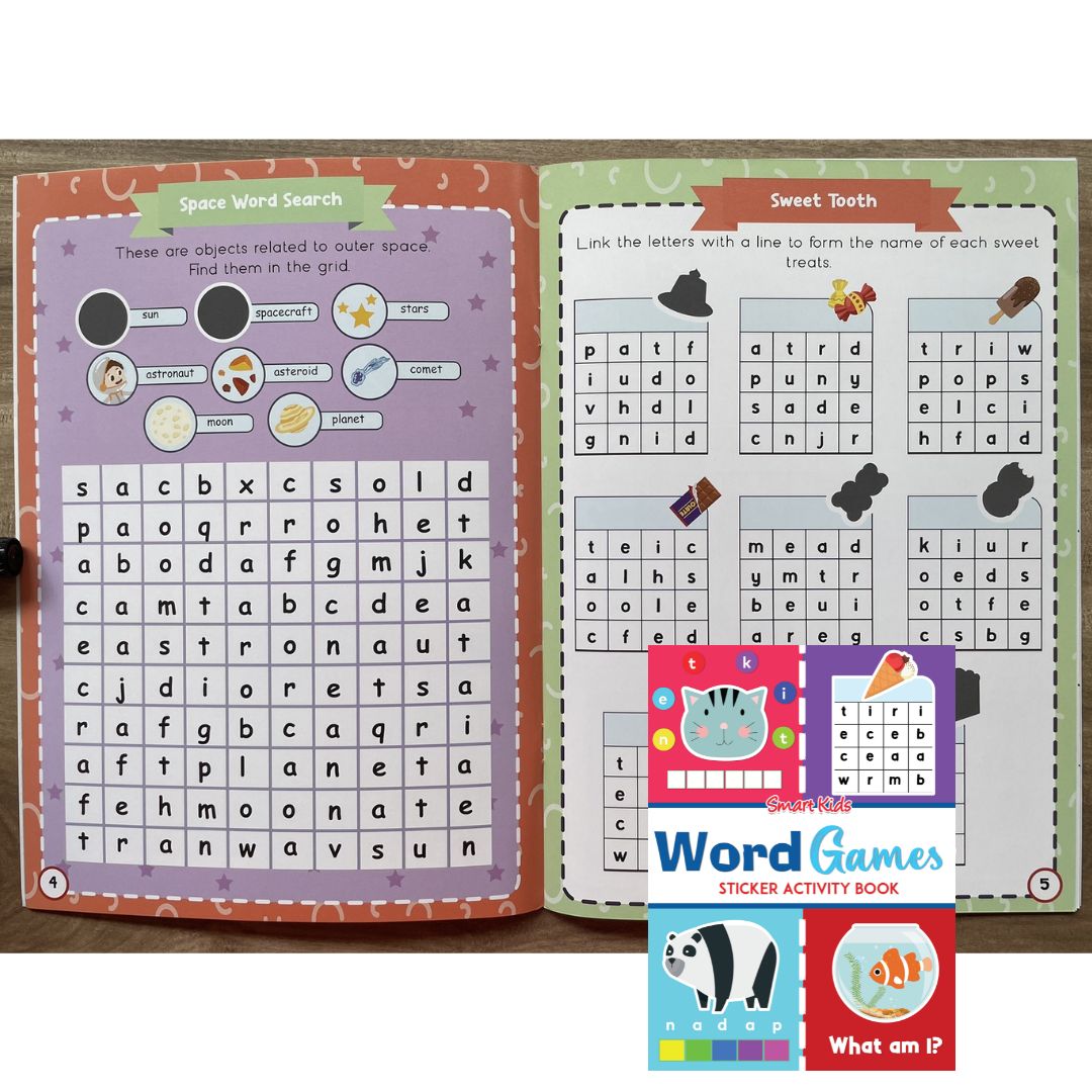 Smart Kids Sticker and Activity Book - WORD GAMES (brand new softcover)