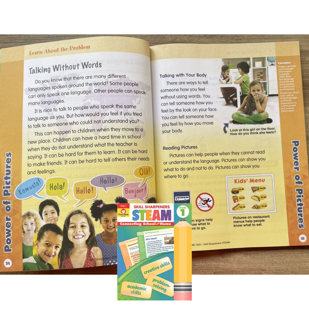 Evan Moor Skill Sharpener Workbook: STEAM ( GRADE 1 ) brand new softcover