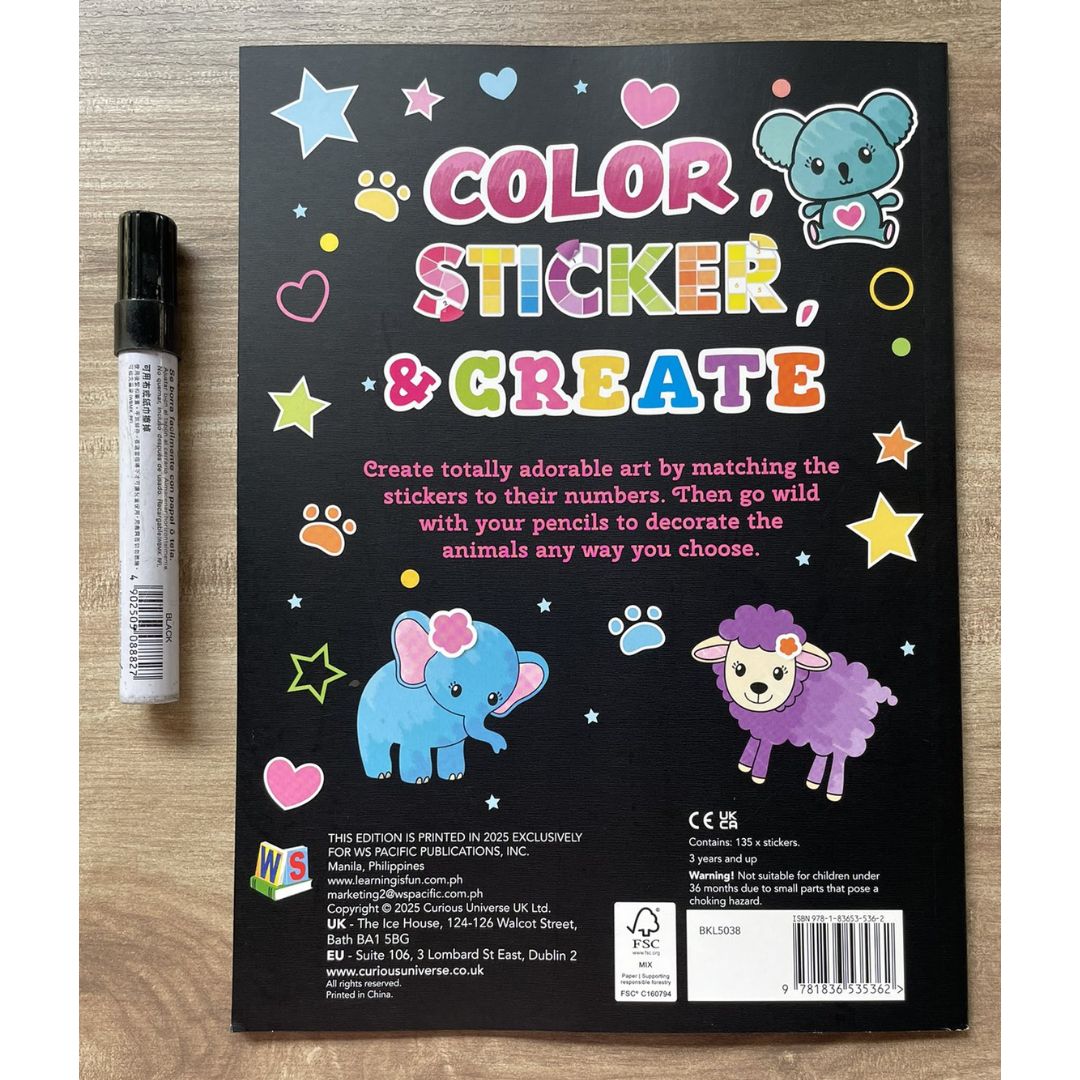 Color and Sticker by Numbers: BABY ANIMALS / DINOSAURS over 120 Stickers (SINGLES, brand new softcover)