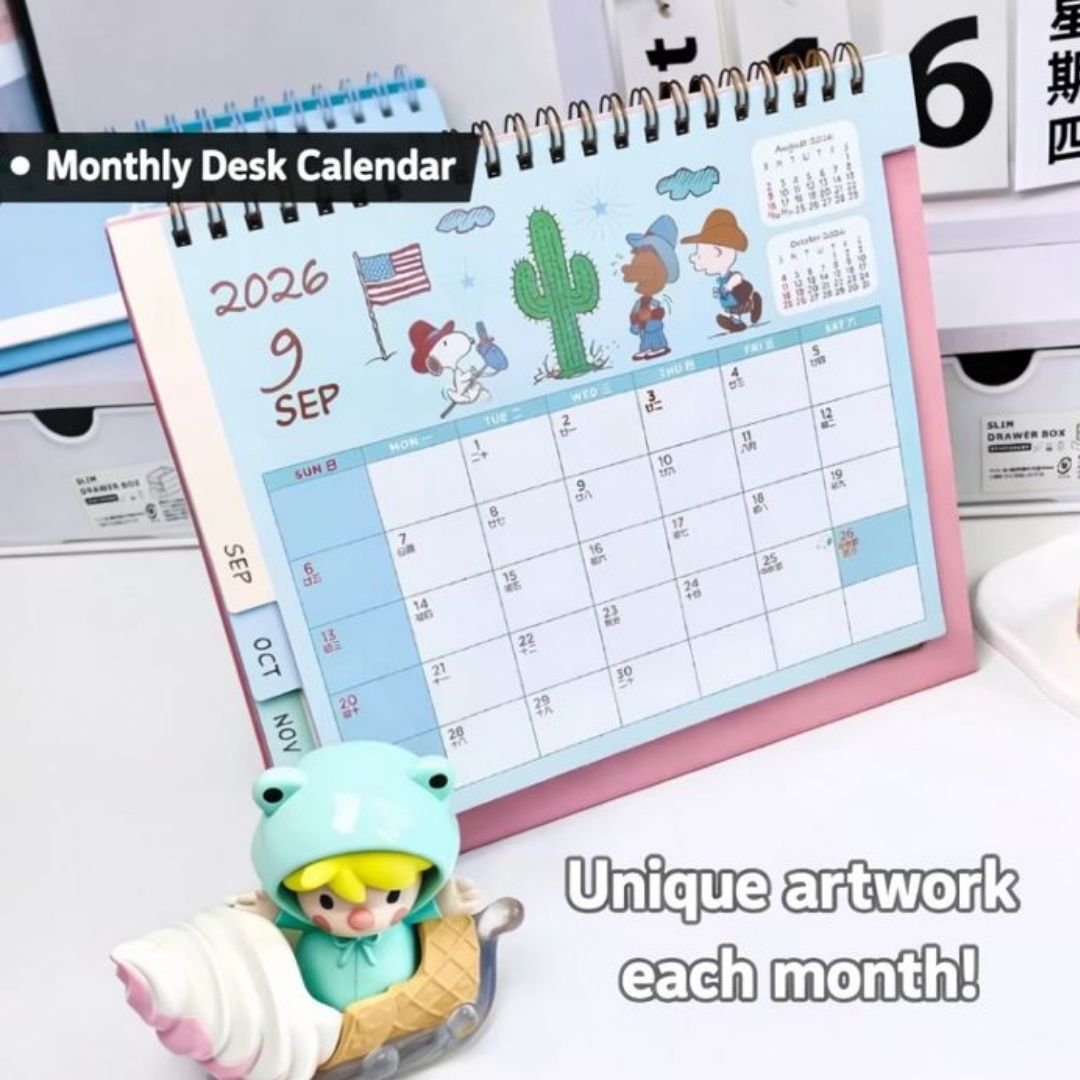 2026 Peanuts Snoopy Desk Calendar | Monthly Desktop Calendar with Notes Pages & Index Tabs | Cute Cartoon Table Calendar (brand new)