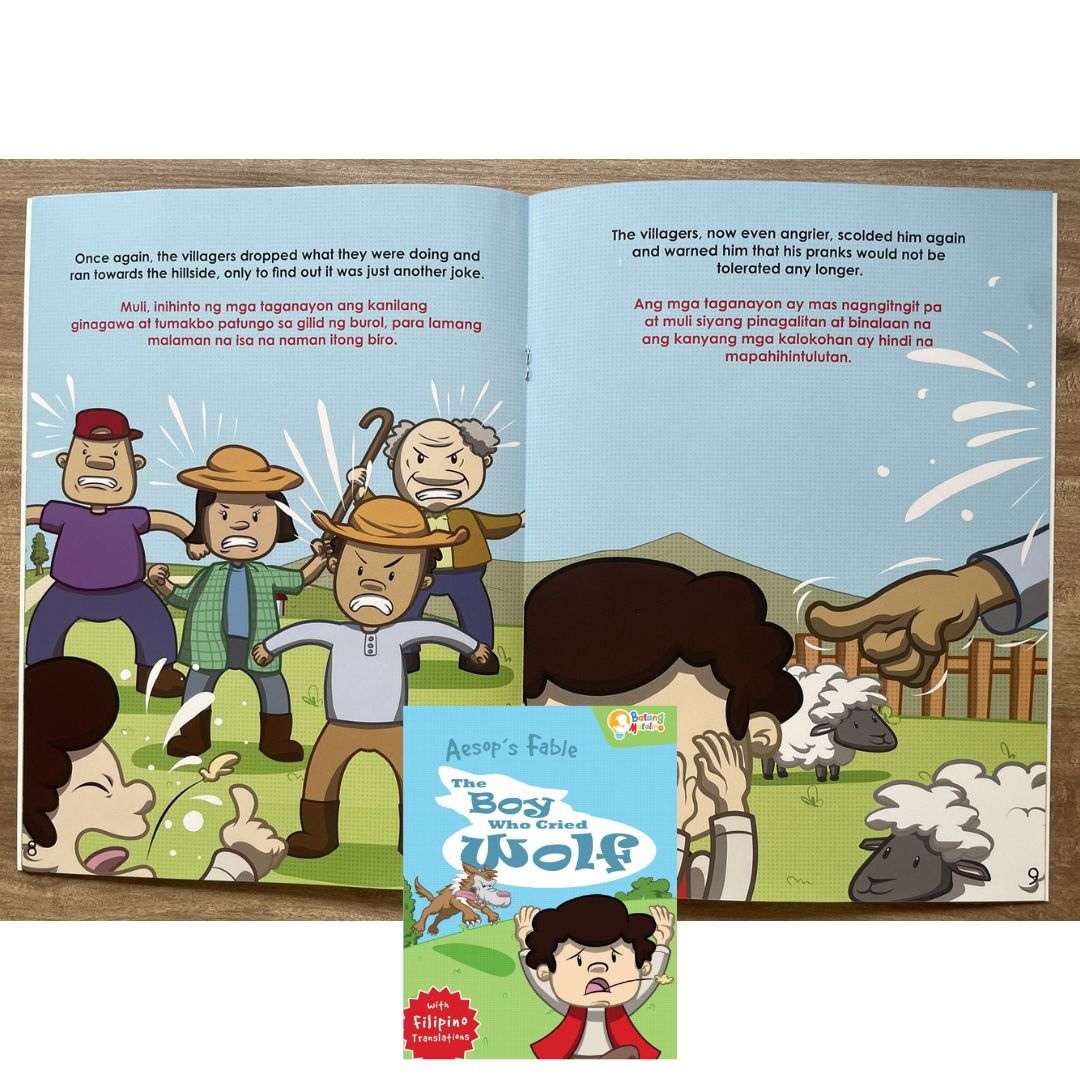 Batang Matalino AESOP'S FABLE - The Boy Who Cried Wolf / The Crow and the Pitcher (SINGLES, softcover, Filipino-English text)