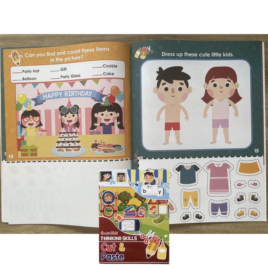 Smart Kids THINKING SKILLS - Cut and Paste / Same and Different / Logical Reasoning / Spatial Reasoning (SINGLES, softcover)