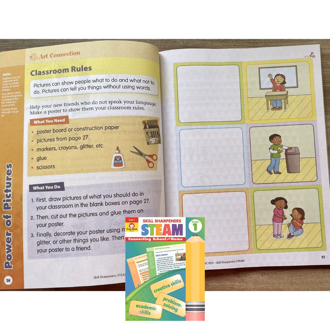 Evan Moor Skill Sharpener Workbook: STEAM ( GRADE 1 ) brand new softcover