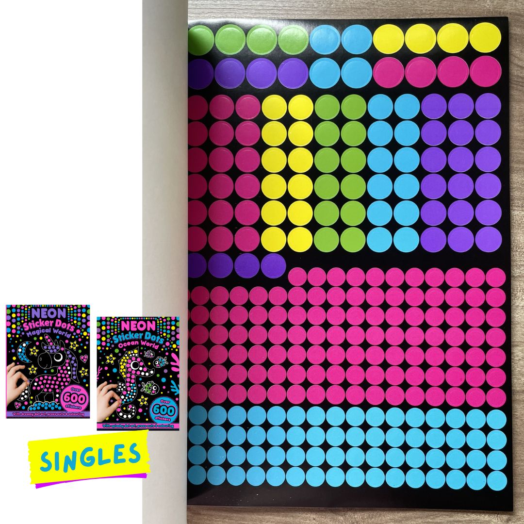 Neon Sticker Dots Activity Book: MAGICAL / OCEAN WORLD with Over 600 Stickers (SINGLES, brand new softcover)