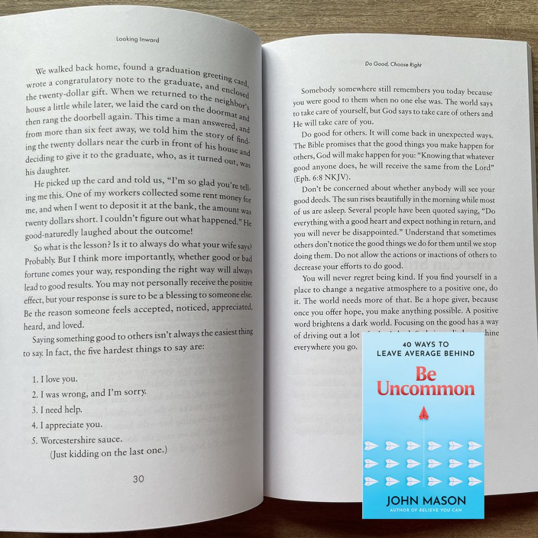 Never Give Up/ Be Uncommon/ Be Yourself/ Believe You Can/ The Power of You (by John Mason) (SINGLES) brand new softcover
