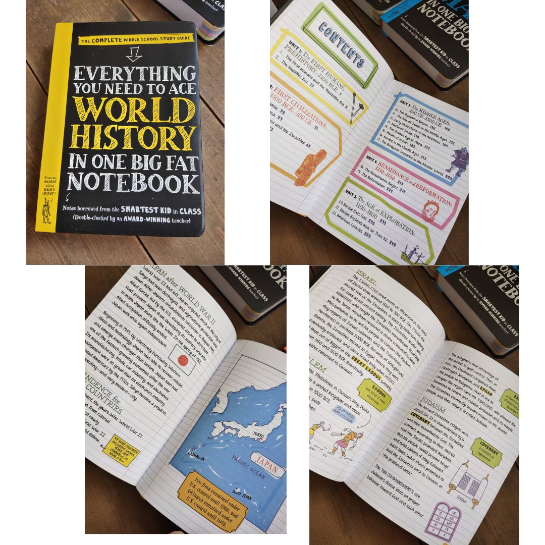 Everything You Need to Ace in One Big Fat Notebook: The Complete Middle School Study Guide (SINGLES) brand new Softcover - Biology/ Chemistry/ Computer Science & Coding/ English Language Arts/ Geometry/ World History/ Math/ Pre-Algebra & Algebra/ Science