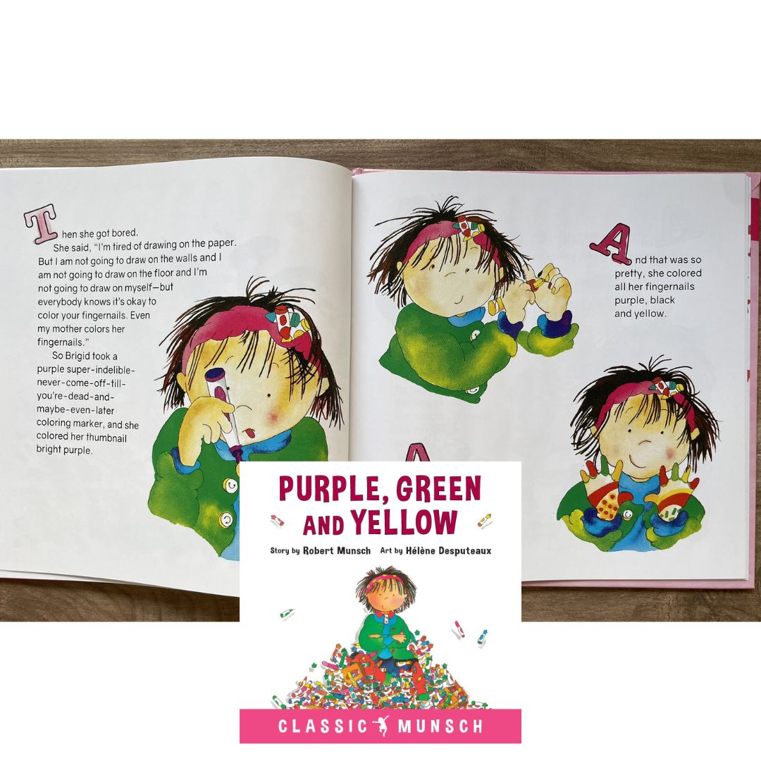 Purple, Green and Yellow (Classic Munsch) by Robert Munsch (brand new hardcover, with SLIGHT DENTS on book cover)