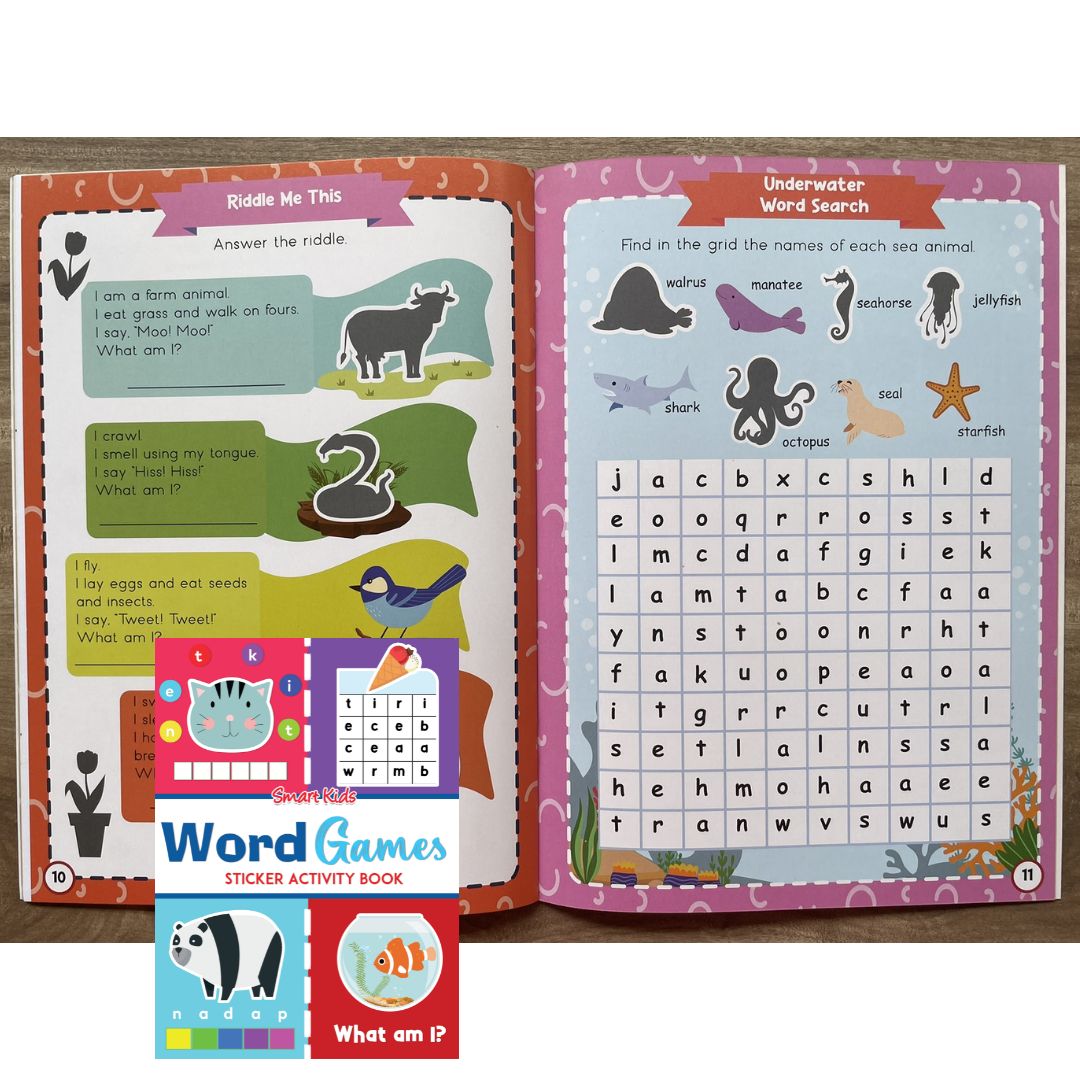 Smart Kids Sticker and Activity Book - WORD GAMES (brand new softcover)