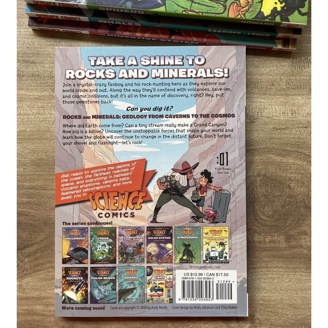 Science Comics (6 books, softcover, no box) (Rocks and Minerals / Spiders / The Digestive System / Whales / Bridges / Birds of Prey)