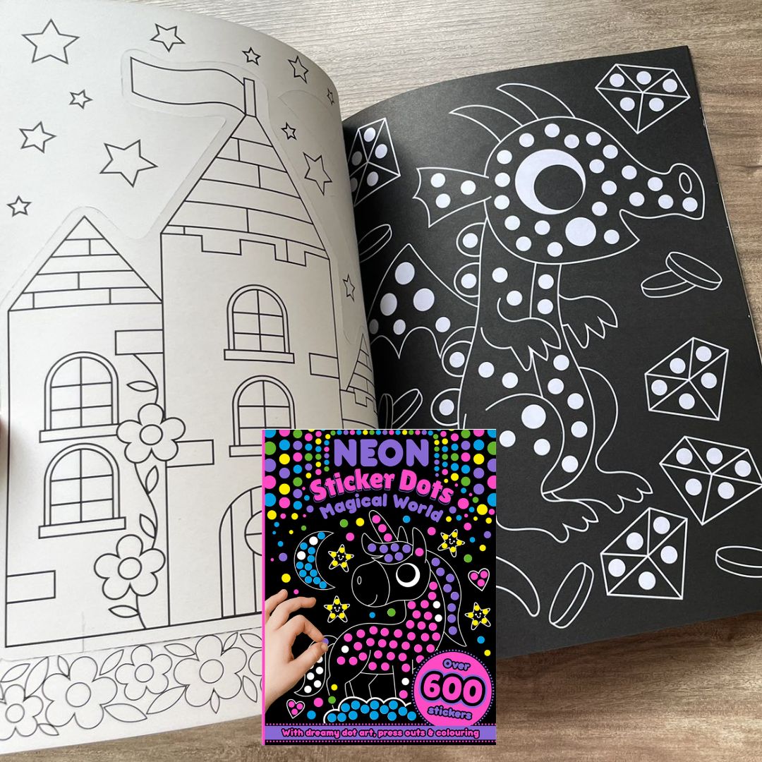 Neon Sticker Dots Activity Book: MAGICAL / OCEAN WORLD with Over 600 Stickers (SINGLES, brand new softcover)