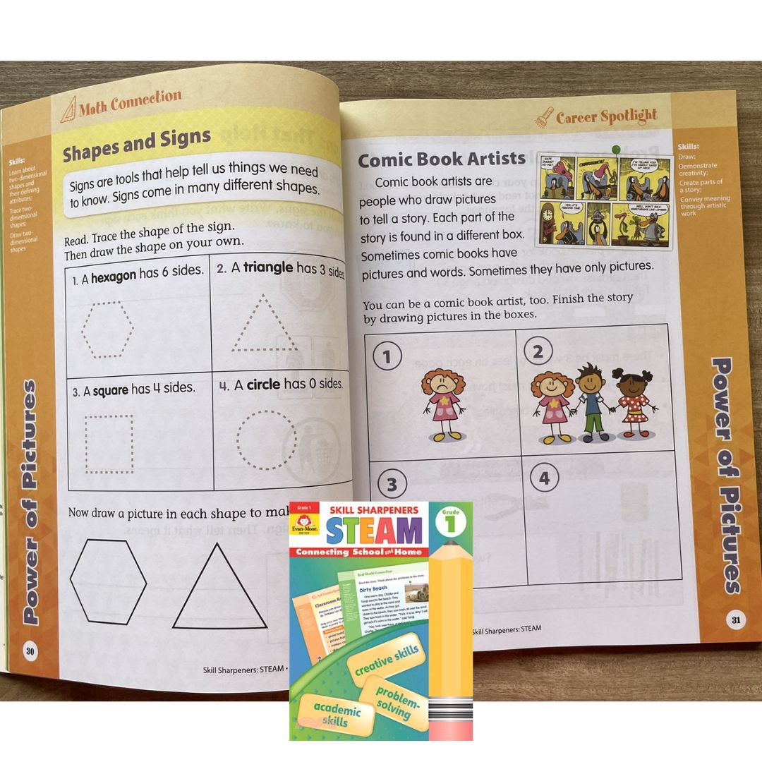 Evan Moor Skill Sharpener Workbook: STEAM ( GRADE 1 ) brand new softcover