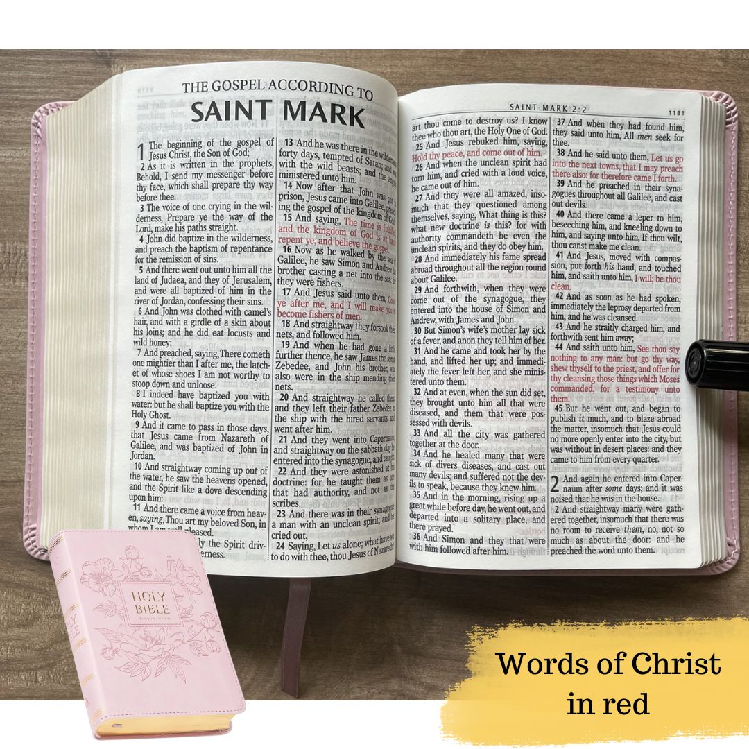 King James Version KJV Holy Bible, Compact Large Print (BALLET PINK Faux Leather, Red Letter, Old and New Testament) SLIPCASE w/ SLIGHT FOLDS