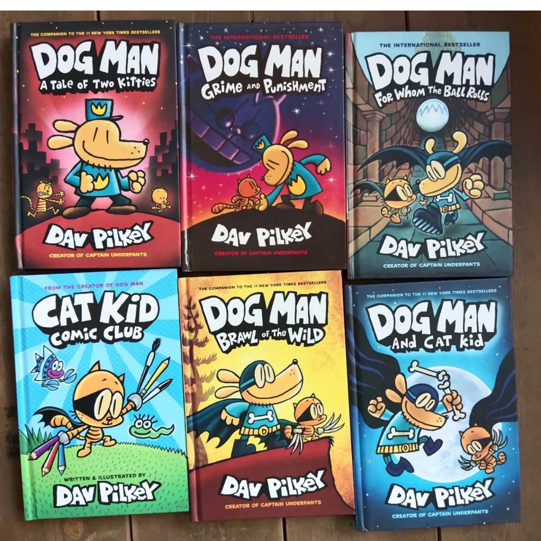 Dog Man set of 17 hardcover books, no box (slight dents and tears on book covers, book pages no damage)