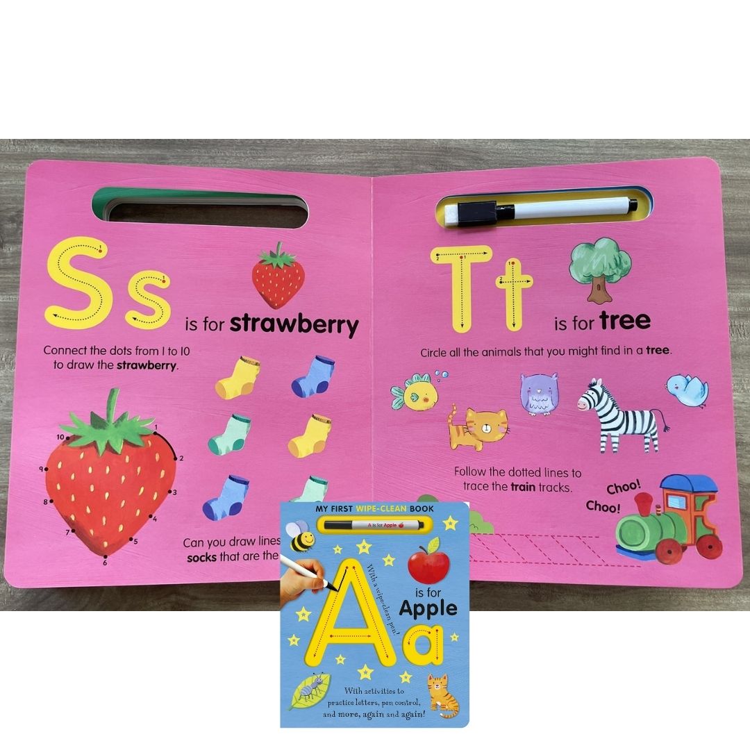 A is for Apple Wipe-Clean: My First Wipe-Clean Book with 1 free erasable black pen (brand new board book, SLIGHT DENTS book cover)