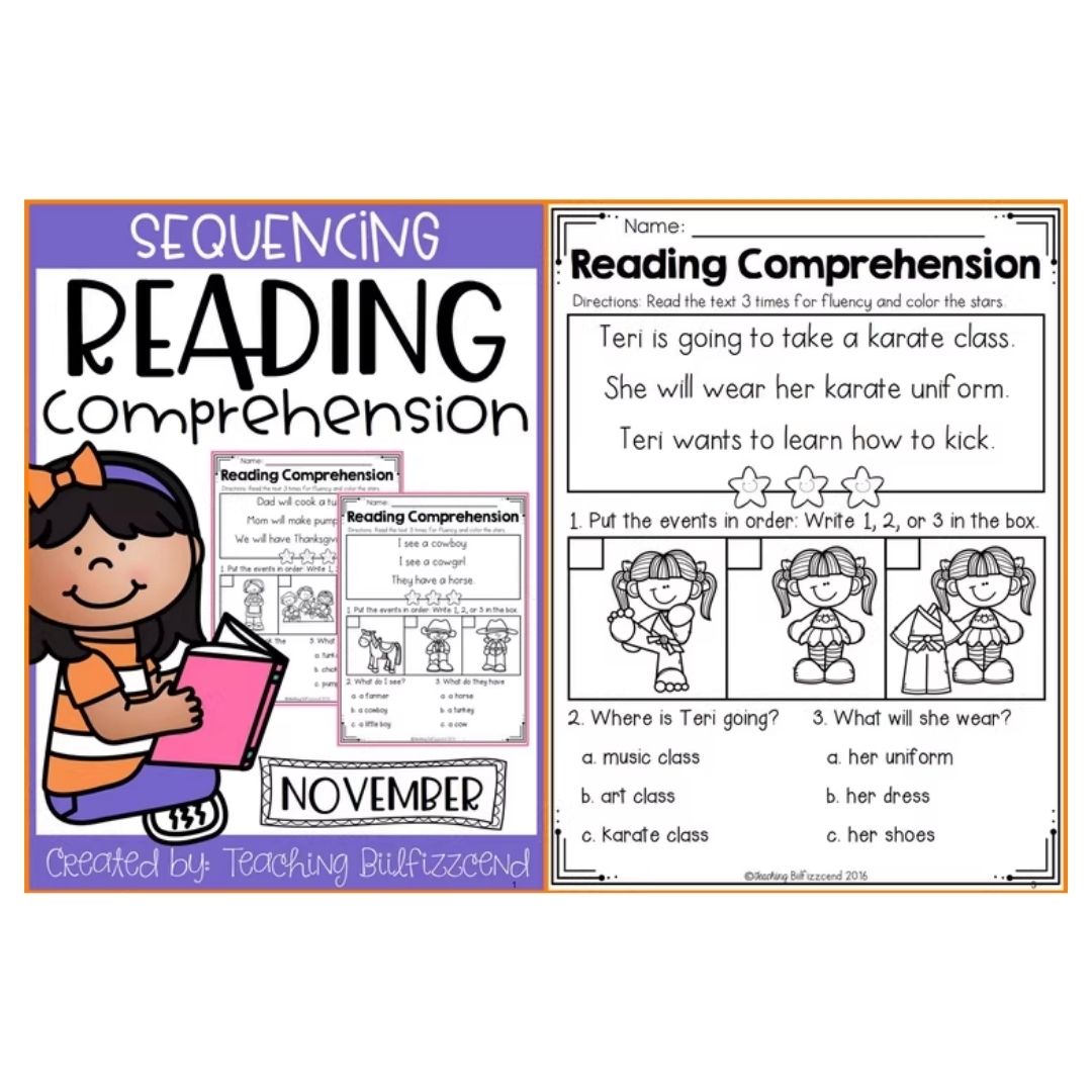 Sequencing Reading Comprehension Workbook | Phonics Reading Practice | Spiral Bound | Primary Students (SINGLES)